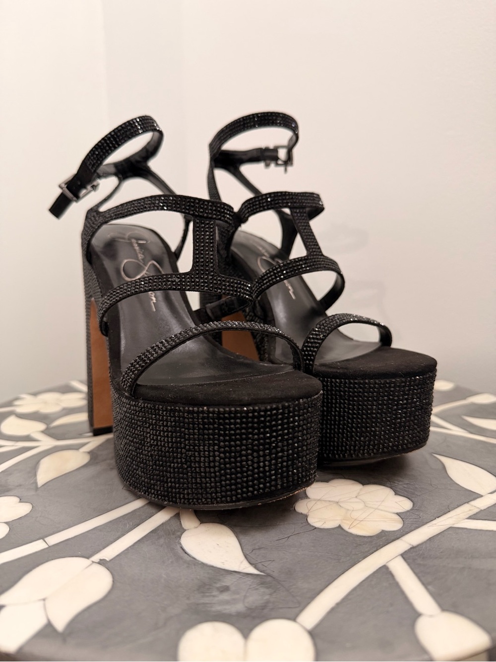 Jessica Simpson Black Crystal Platform Sandals
